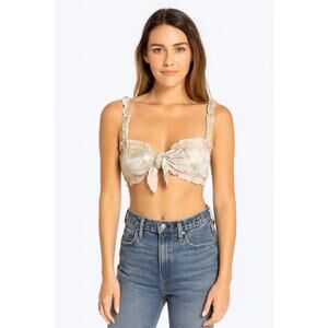 Ocean Drive Beige Tie Front Ruffle Crop Top – Size Medium – NWT Boho Festival